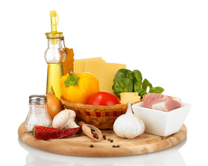 Lasagna ingredients isolated on white