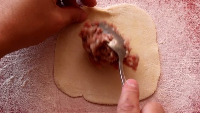 Khinkali-meat pelmeni, dumplings with black pepper do manually