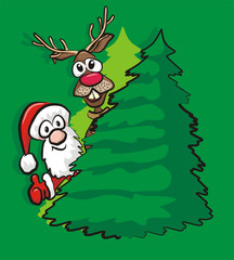 christmas tree, santa and reindeer