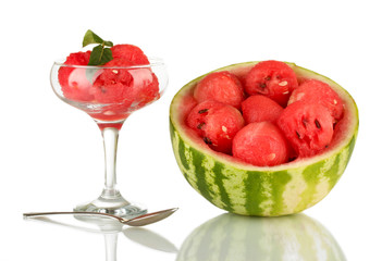 A glass of watermelon ice cream and half watermelon isolated