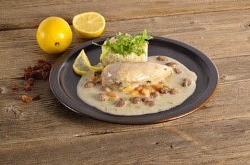 .Chicken's breast fillet with Balsamico raisin sauce.