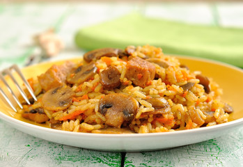 Rice with mushrooms and meat