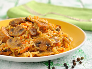 Rice with mushrooms and meat