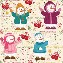 Colorful Christmas pattern seamless with  cute snowman
