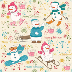 Colorful Christmas pattern seamless with  winter sport snowman