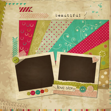 Scrap template of vintage worn design with photo frames