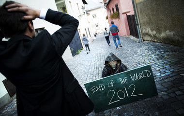 Business man is scared of the end of the world