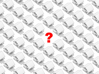 Houses in orthographic view with a question mark. Plot to sale.