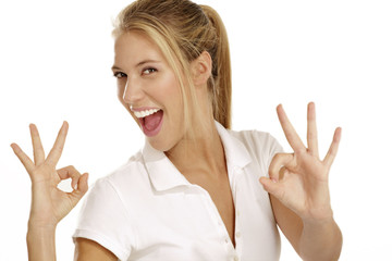 woman  with thumbs up