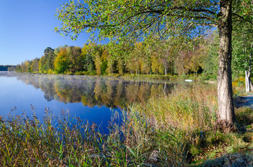 Fototapeta na wymiar Beautiful Swedish lake landscape in autumn colors