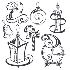 Set of Christmas elements isolated on white background