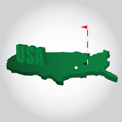 Golf field on USA outlined map with the letters