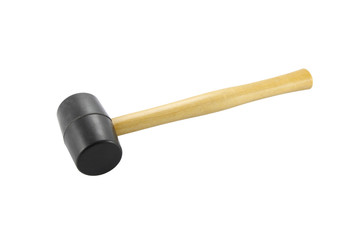 Black rubber head hammer on white background.