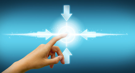 Hand of a girl touching digital screen