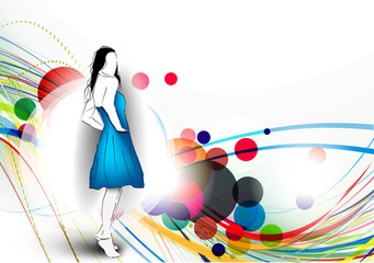 Vector fashion girls in abstract background.