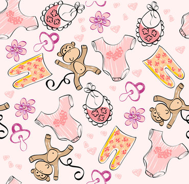 seamless pattern  for girl with baby elements.