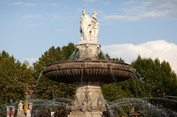 fountain at La Rotonde at sunset, Aix-en-Provence, Provence, Fra