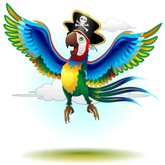 Foto auf Acrylglas Happy Jumping Pirate Macaw Cartoon-Pappagallo Pirata-Vektor © BluedarkArt