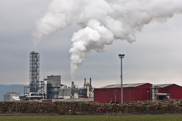 Fototapeta na wymiar Przetwórstwo drewna zanieczyszczenia fabryczne