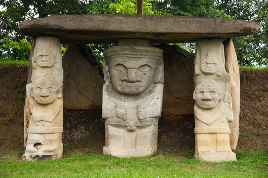 Ancient pre-columbian statues in San Agustin, Colombia.