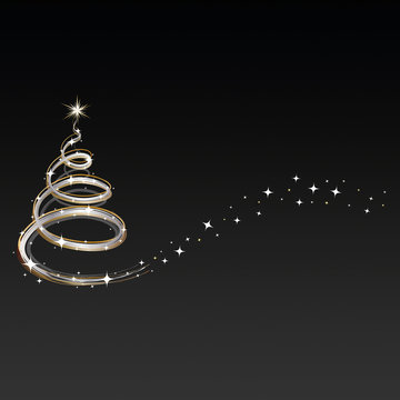 Weihnachten - Hintergrund - Baum - Sterne - Schwarz/Gold/Silber