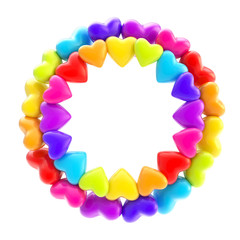 Round photo picture frame made of hearts isolated