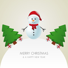 snowman hat christmas tree and gift world