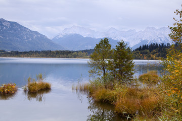 Barmsee and Bavarian Alps on background