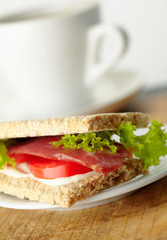 Homemade sandwich with bacon