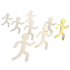 Group of symbolic human figures running for the leader