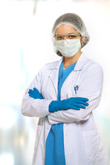 A female scientist of a laboratory in uniform