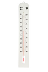 Atmospheric plastic thermometer. On a white background.