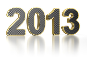 2013 as a perforated metal object over white