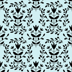 Seamless blue and black floral pattern