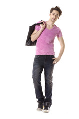 Full length young Casual man with bag posing in the studio