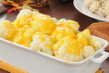 Cauliflower with cheese sauce closeup