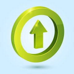 Green up arrow symbol isolated on blue background