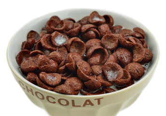 Bowl of chocolate flakes, cereals