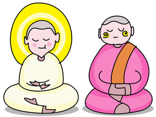 Buddhist nun cartoon hand drawn