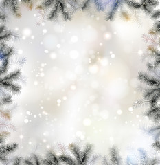 Fototapeta na wymiar Shiny Christmas tła z ramką jodły