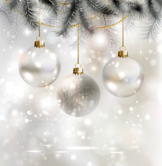 Fototapeta na wymiar Shiny Christmas tła z trzech piłek wieczornych