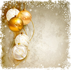 elegant Christmas background with gold and white evening baubles - 46158643