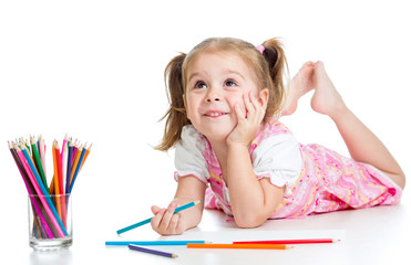 dreamy child girl with pencils