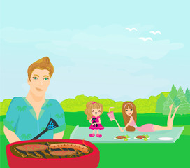 Obraz na płótnie Canvas Ilustracji wektorowych z rodziny o piknik w parku