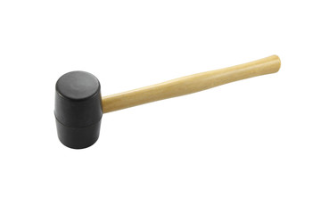 Black rubber head hammer stand on white background.