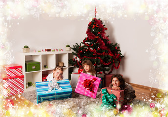 Fototapeta na wymiar Kids with their christmas presents
