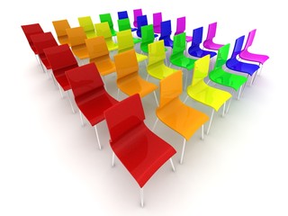 Stuhlreihen farbig 3d