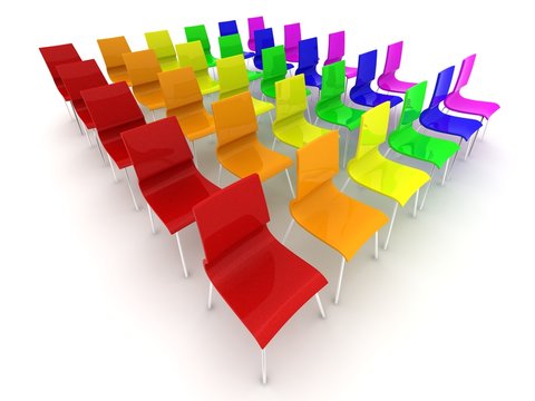Stuhlreihen farbig 3d