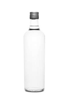 Colorless glass bottle isolated on white background