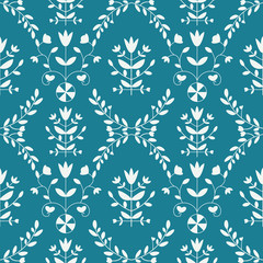 Seamless floral pattern blue and white